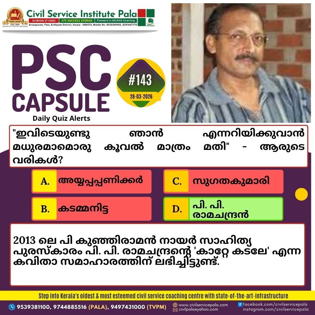 PSC Capsule | Quiz | പി. പി. രാമചന്ദ്രൻ 'കാറ്റേ കടലേ'